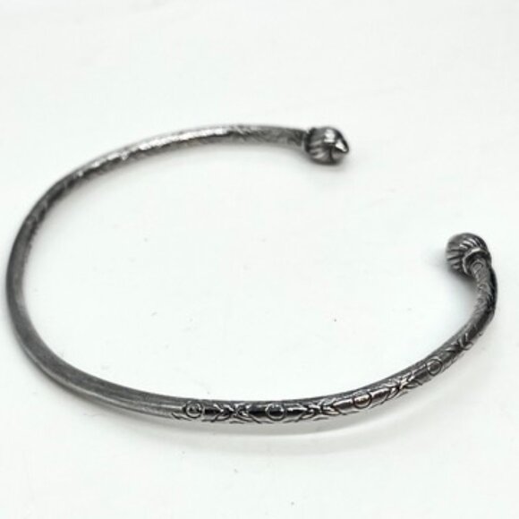 STERLING SILVER CUFF Bracelet Engraved Floral Open Bangle Artisan Torque AJ 925 - Picture 9 of 15